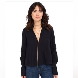 Free People Navy Blue linen Cotton Shirt  oversized size S “ready or not” top